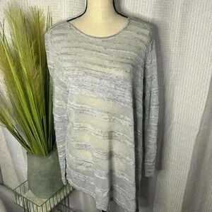 Chicos Women’s 3 US XL Asymmetrical Light Blue Semi Sheer Long Sleeve Tunic Top